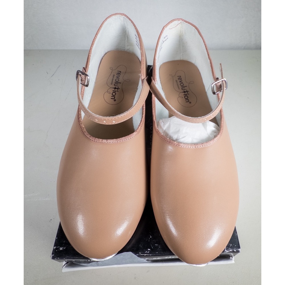 Revolution‎ Dancewear Girls Tap Shoes Size 12.5 AD Tan Leather Buckle Strap